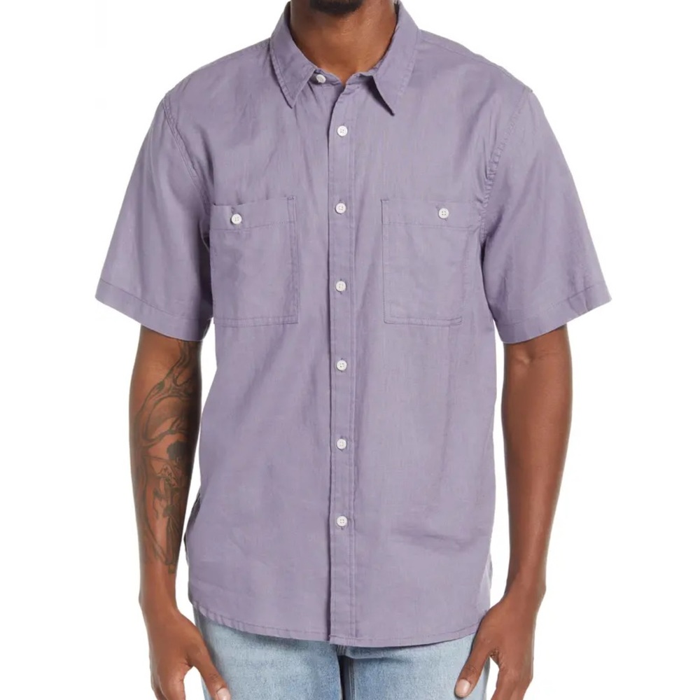 Neuw Waits Short Sleeve Linen Blend Button-Up Shirt Size XL